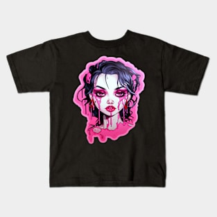 Goth Girl Pink Lipstick Kids T-Shirt